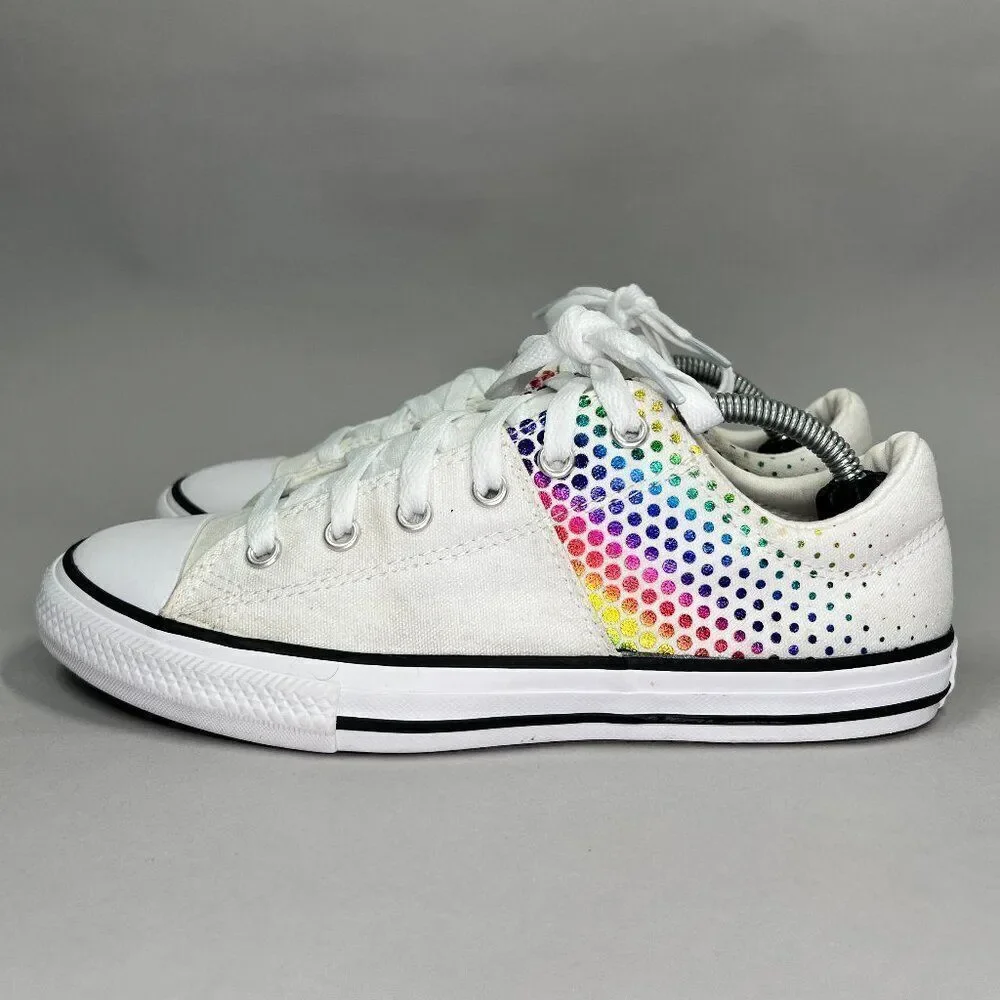 Converse Girl's Rainbow Dot Madison‎ White Canvas Low Sneakers